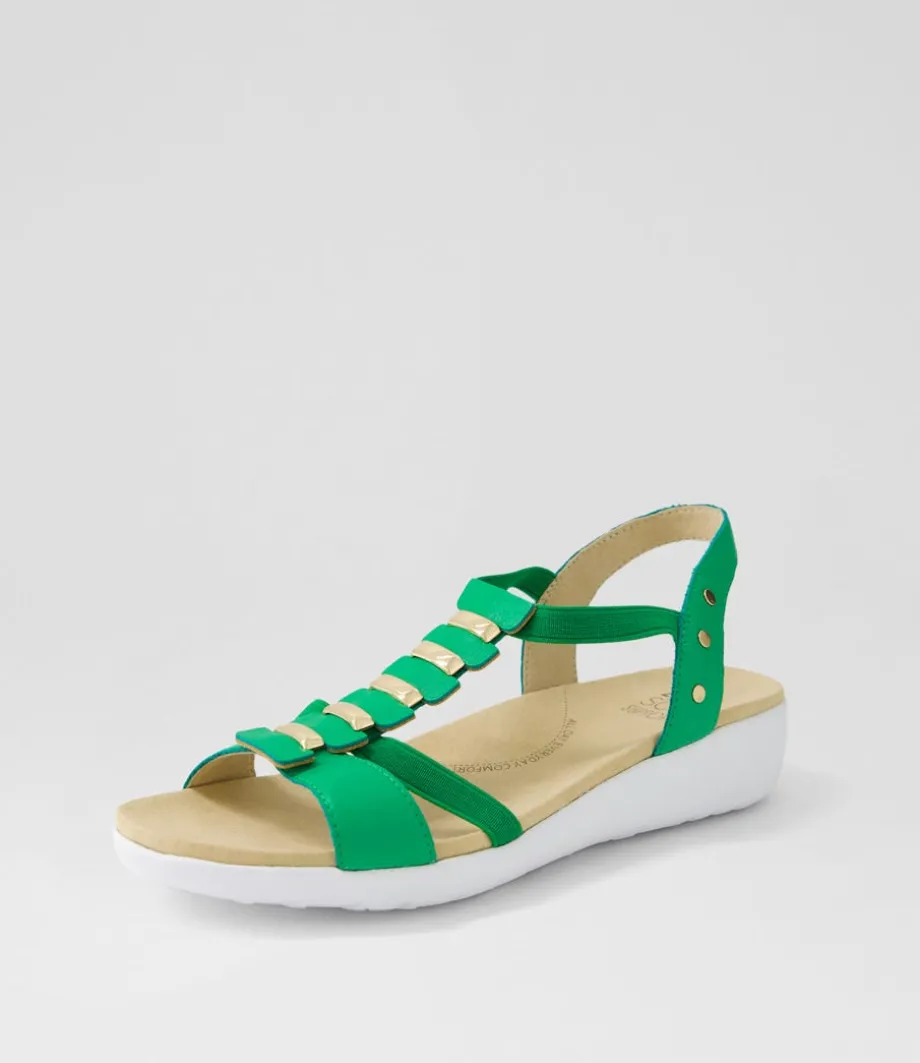 Ulover W Bright Emerald Leather Elastic Sandals<ZIERA Flash Sale