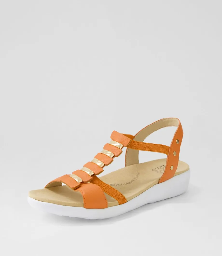 Ulover W Bright Orange Leather Elastic Sandals<ZIERA Sale