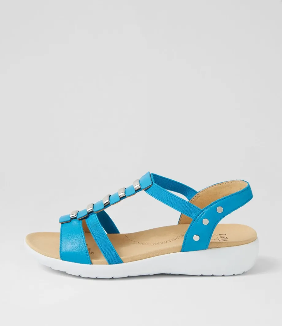 Ulover W Turquoise Leather Elastic Sandals<ZIERA Shop