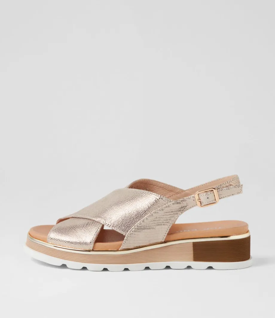Ulrika Champagne Lizard Leather Sandals<TOP END New