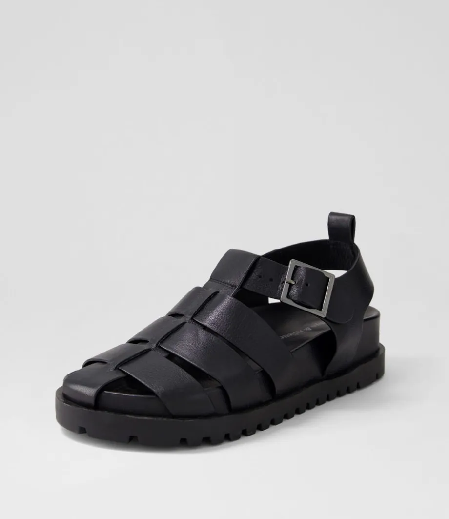 Ulycia Black Leather Sandals<DJANGO & JULIETTE Cheap