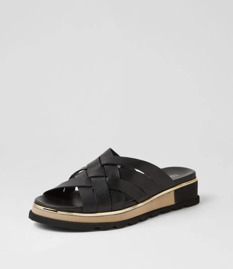 Ulysza Black Leather Slides<TOP END Cheap