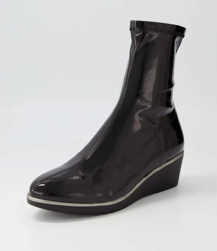 Unax Black Stretch Patent Pu Ankle Boots<DJANGO & JULIETTE Discount