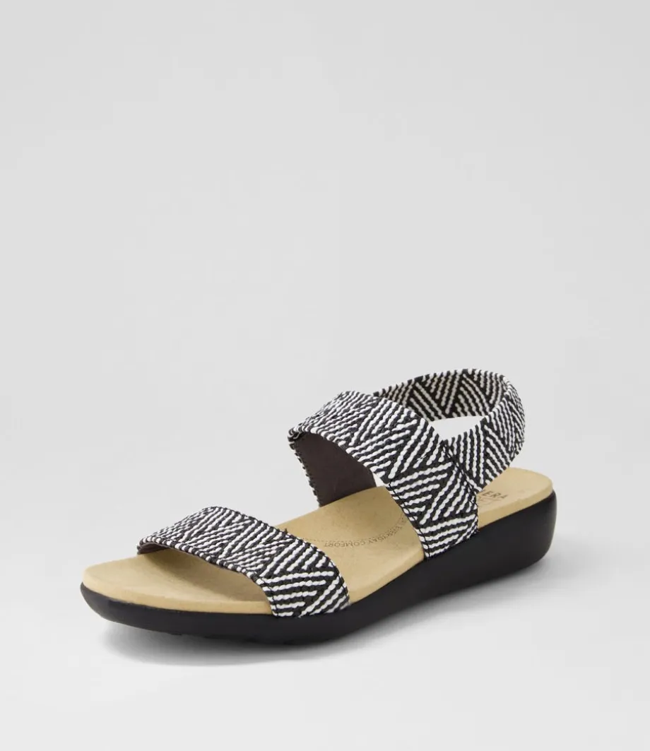 Usaid W Black Beige Woven Elastic Sandals<ZIERA Online