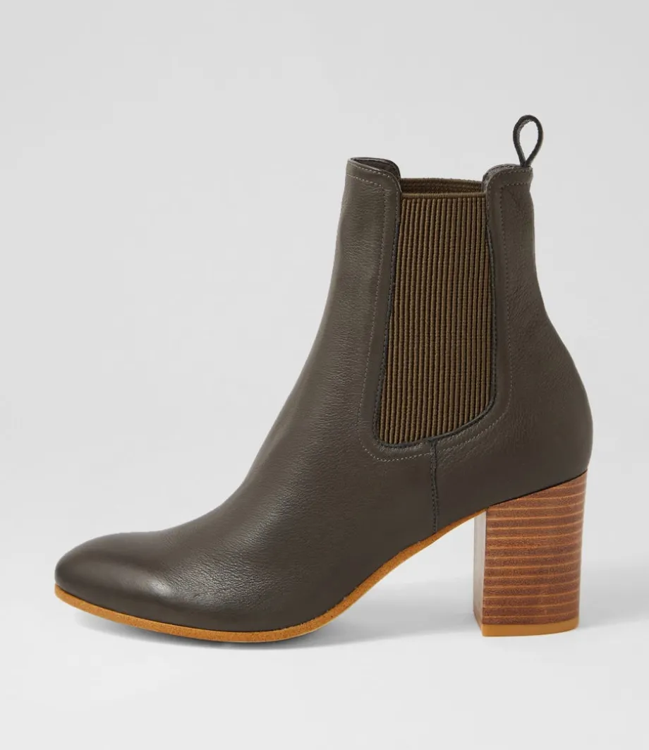 Usset Olive Elastic Leather Ankle Boots<TOP END Clearance