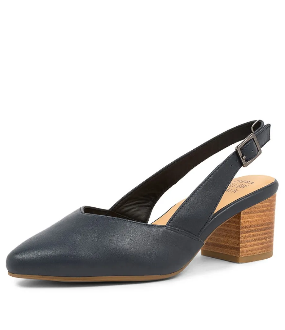 Veera Xw Navy Leather Heels<ZIERA Store