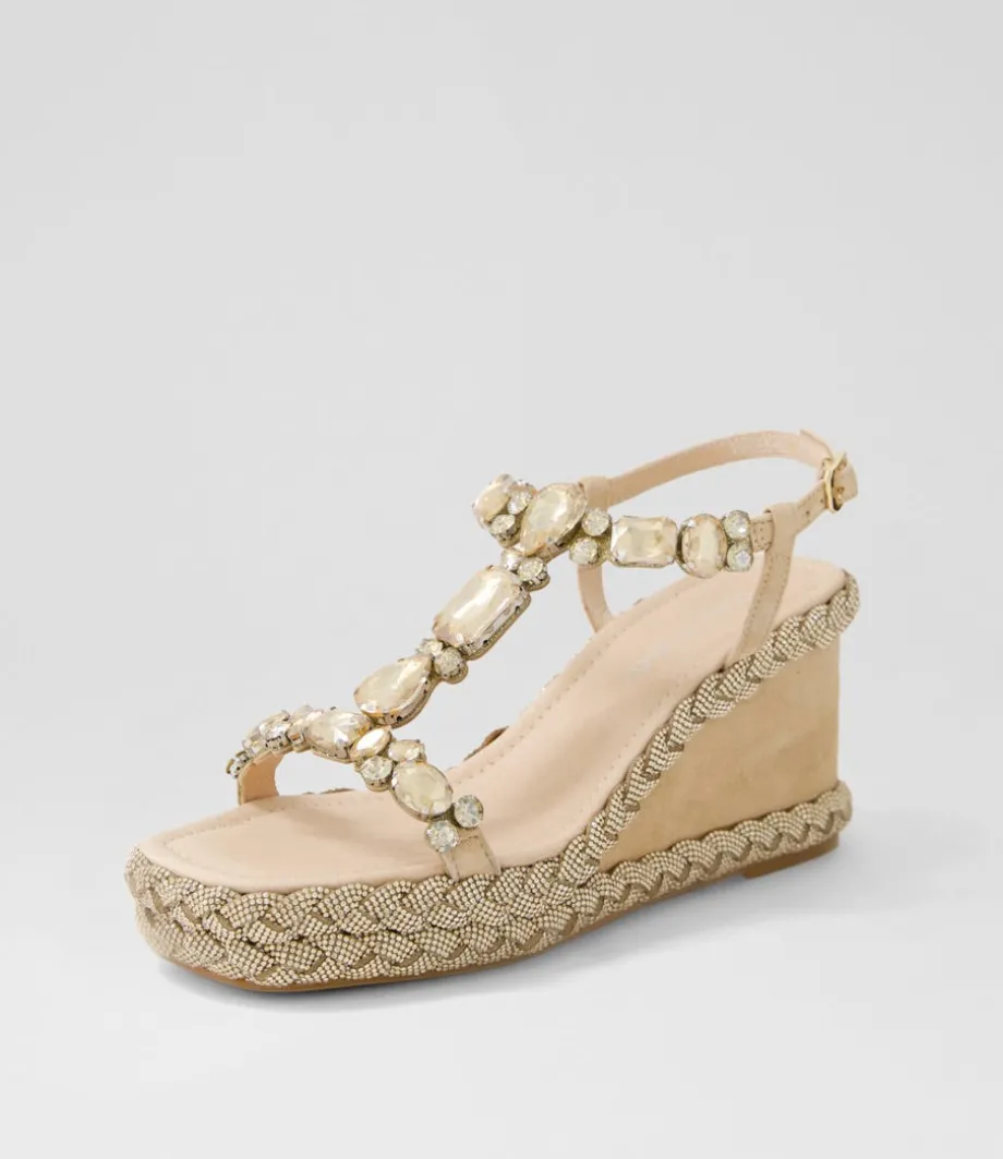 Vontey Latte Suede Jewels Sandals<DJANGO & JULIETTE New