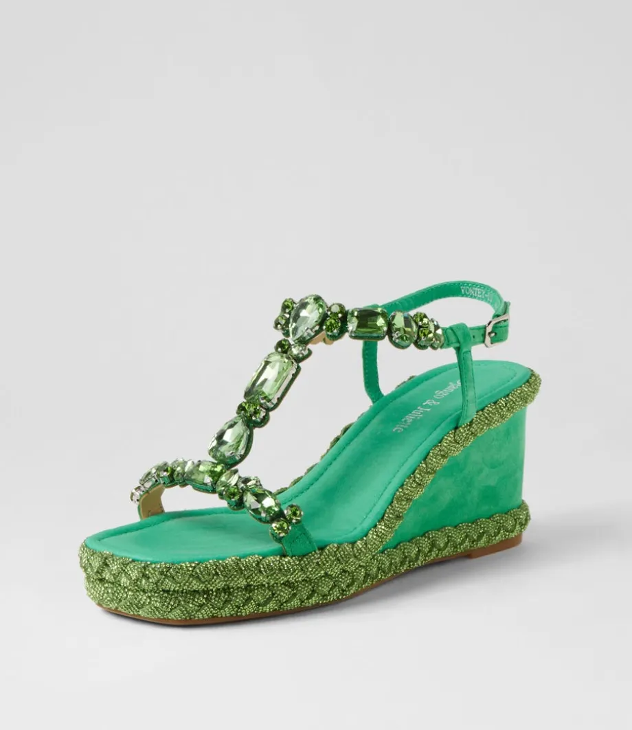 Vontey Light Emerald Suede Jewels Sandals<DJANGO & JULIETTE Cheap