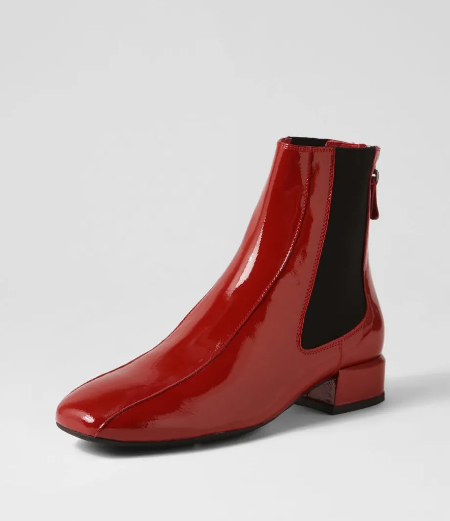 Voria Dark Red Patent Elastic Ankle Boots<DJANGO & JULIETTE Best Sale