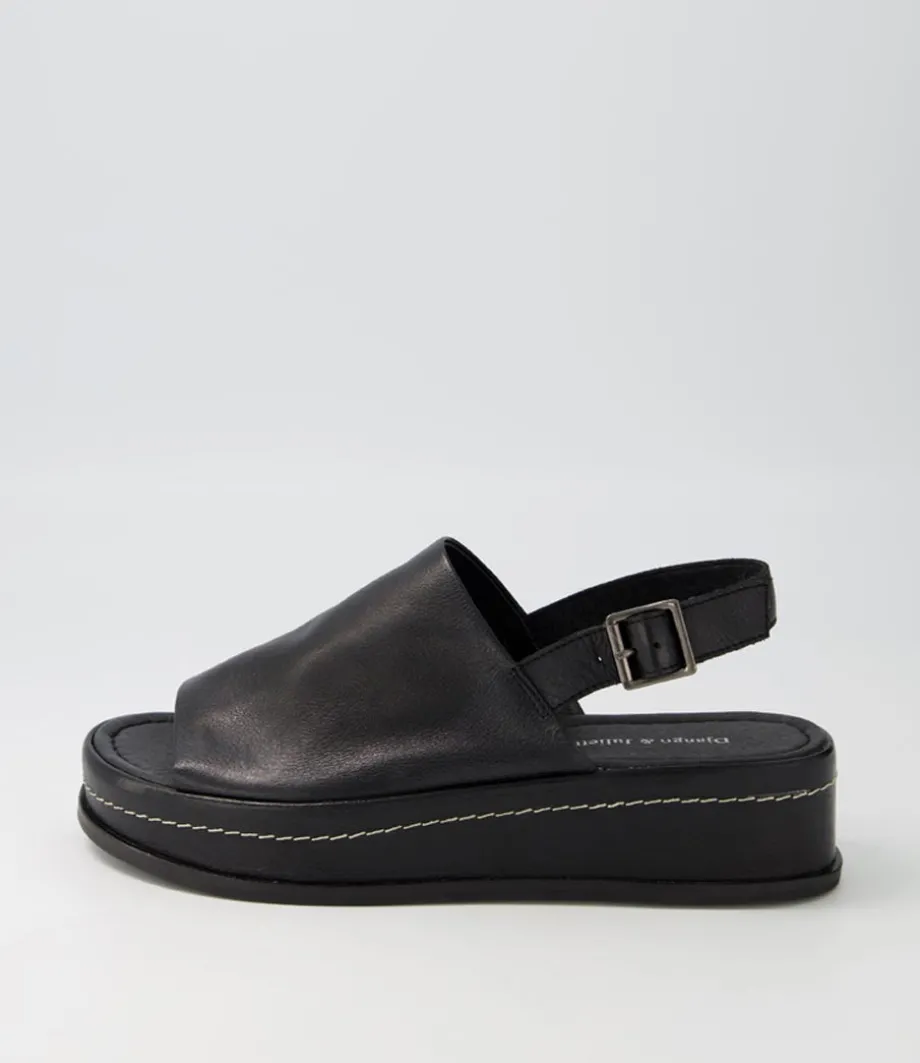 Walsat Black Leather Sandals<DJANGO & JULIETTE Discount