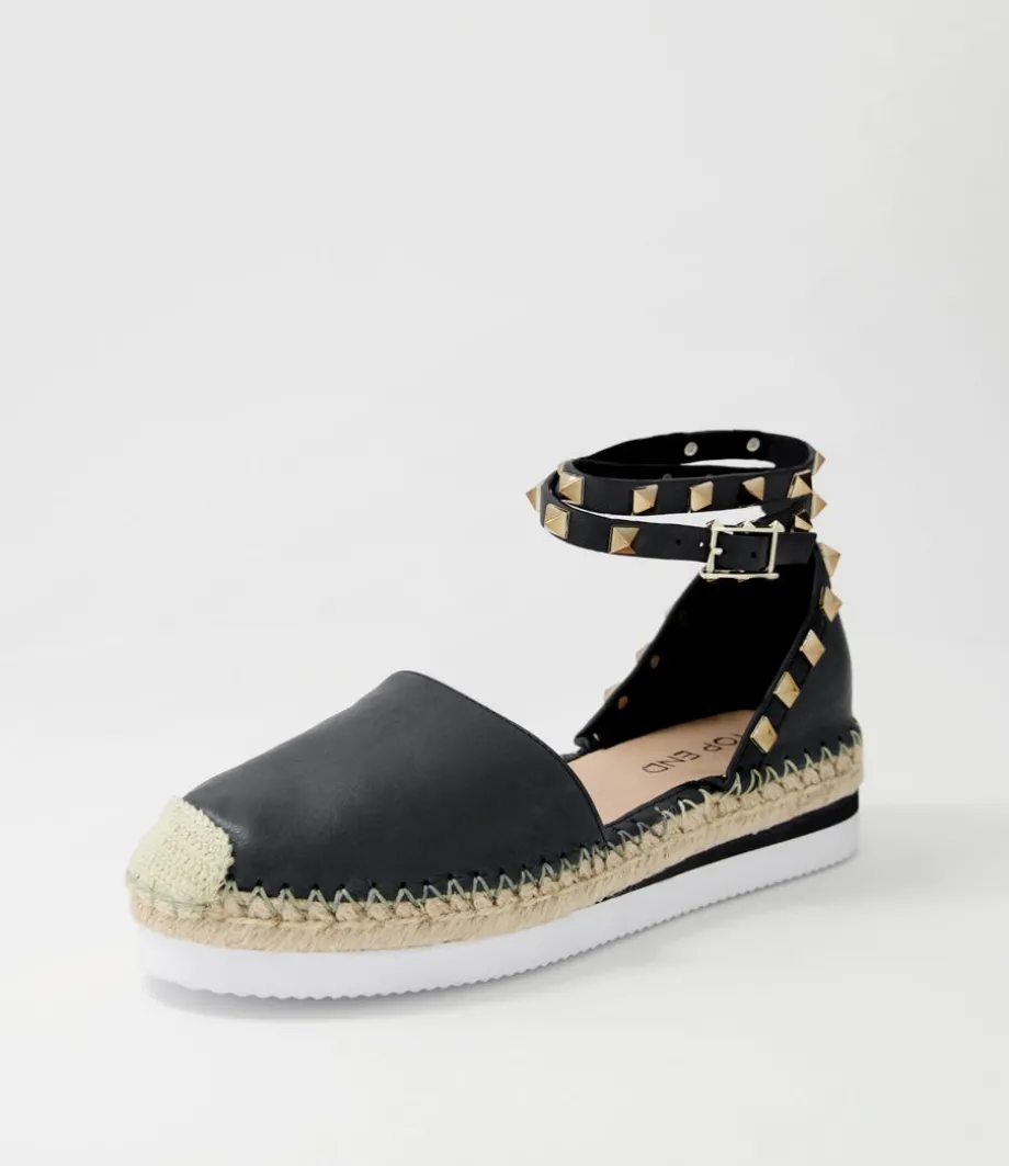 Wiela Black Leather Espadrilles<TOP END Cheap