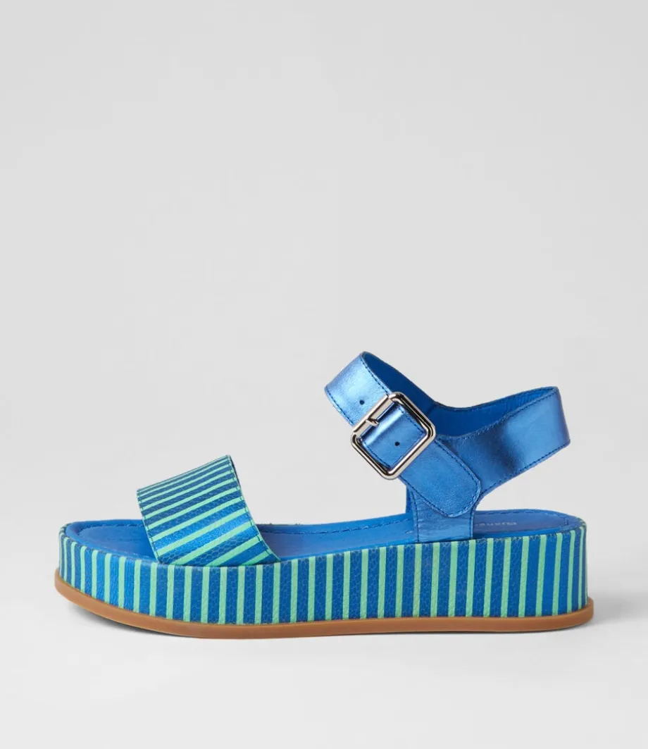 Wilburt Blue Emerald Stripe Leather Sandals<DJANGO & JULIETTE Clearance