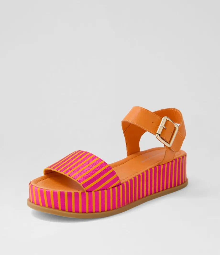 Wilburt Fuchsia Orange Stripe Leather Sandals<DJANGO & JULIETTE Flash Sale
