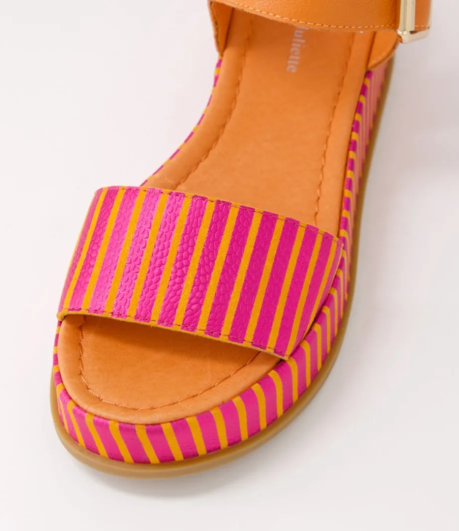 wilburt_fuchsia_orange_stripe_leather_sandals_3.webp Wilburt Fuchsia Orange Stripe Leather Sandals<DJANGO & JULIETTE Flash Sale