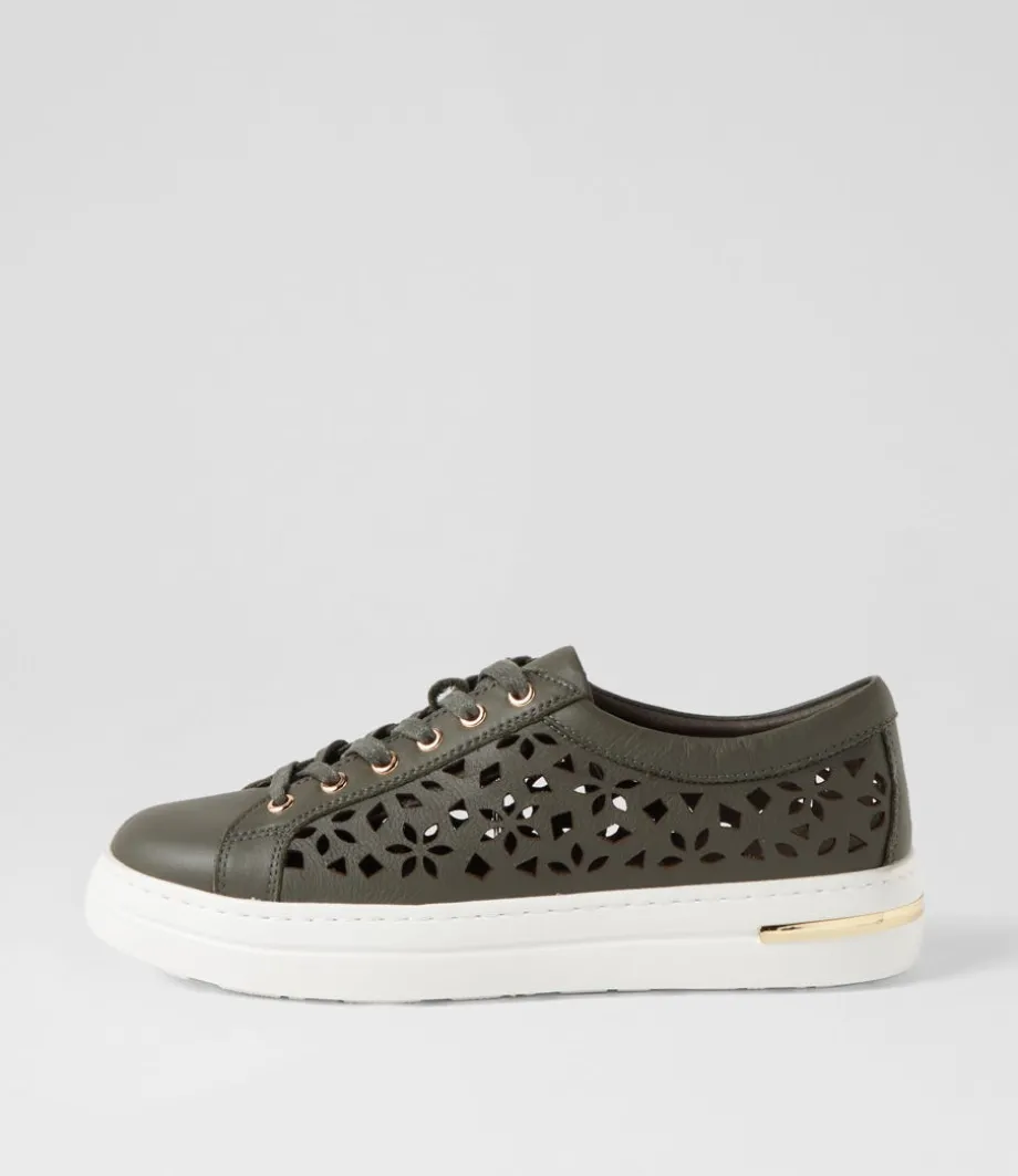 Wim Olive White Leather Sneakers<DJANGO & JULIETTE Shop