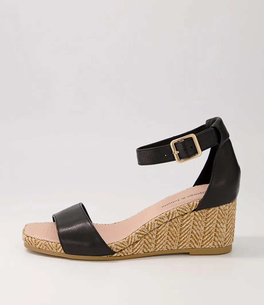 Woolysa Black Tan Leather Syn Raffia Sandals<DJANGO & JULIETTE Cheap