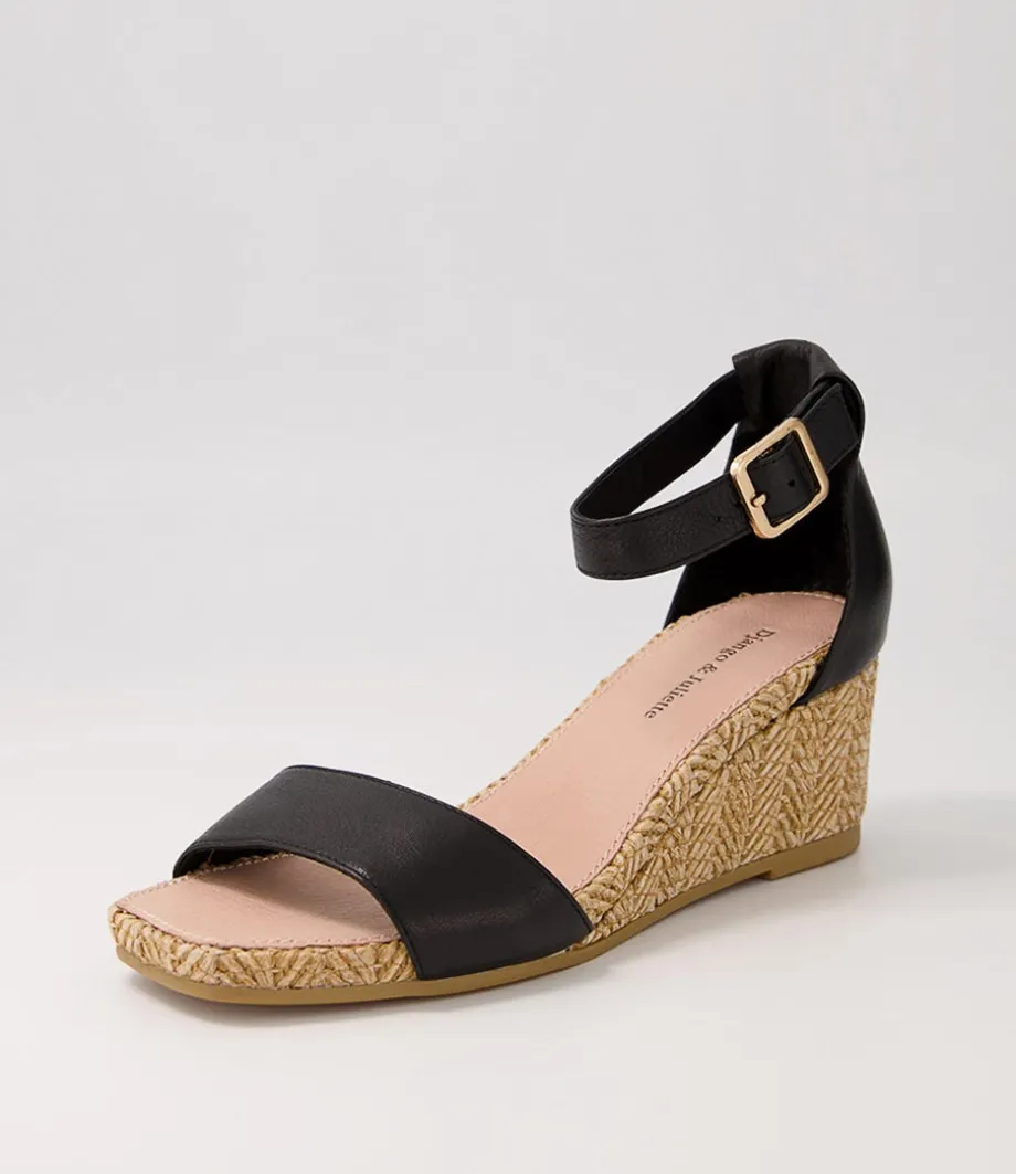 Woolysa Black Tan Leather Syn Raffia Sandals<DJANGO & JULIETTE Cheap