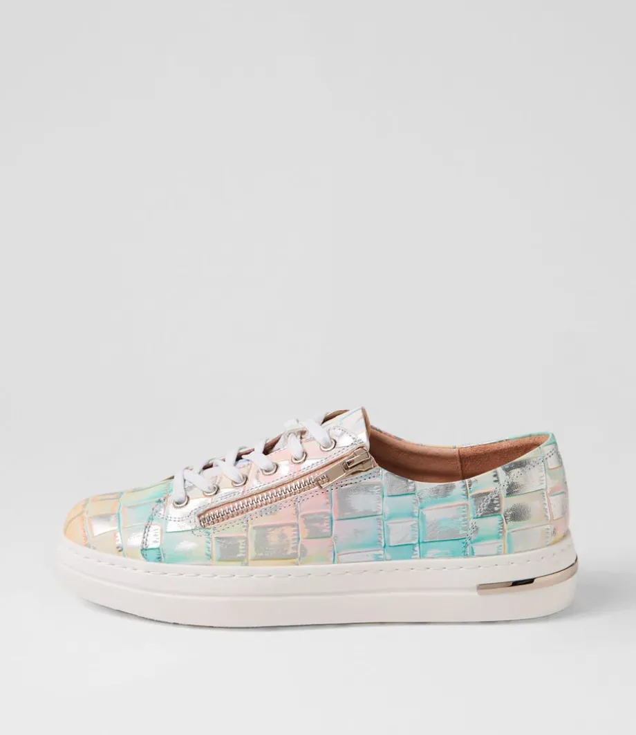 Wovi Pink Croc Print White Leather Sneakers<DJANGO & JULIETTE Cheap