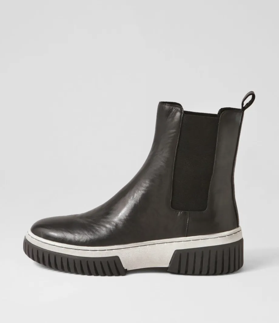 Yaella Black White Leather Chelsea Boots<DJANGO & JULIETTE Best Sale