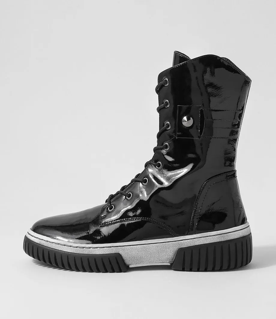 Yaintly Black White Patent Ankle Boots<DJANGO & JULIETTE Best