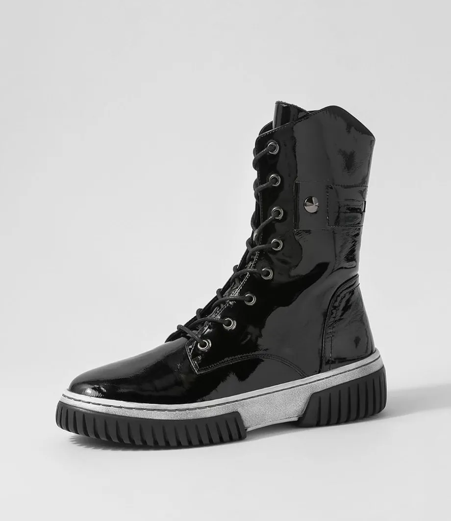 Yaintly Black White Patent Ankle Boots<DJANGO & JULIETTE Best