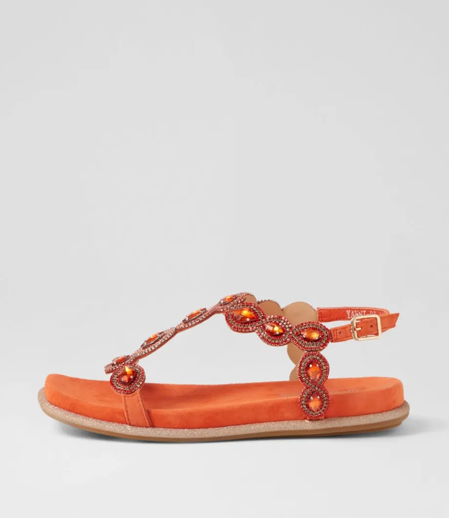 Yanni Orange Suede Jewels Sandals<DJANGO & JULIETTE Sale