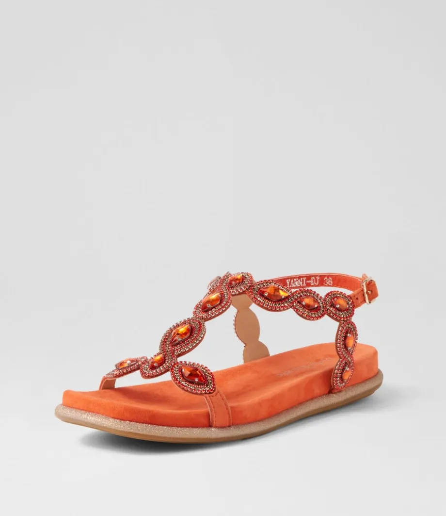 Yanni Orange Suede Jewels Sandals<DJANGO & JULIETTE Sale
