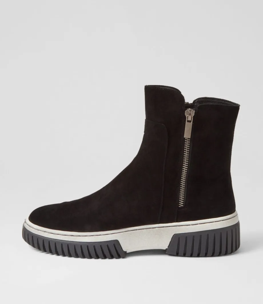 Yeliza Black White Suede Ankle Boots<DJANGO & JULIETTE Best Sale