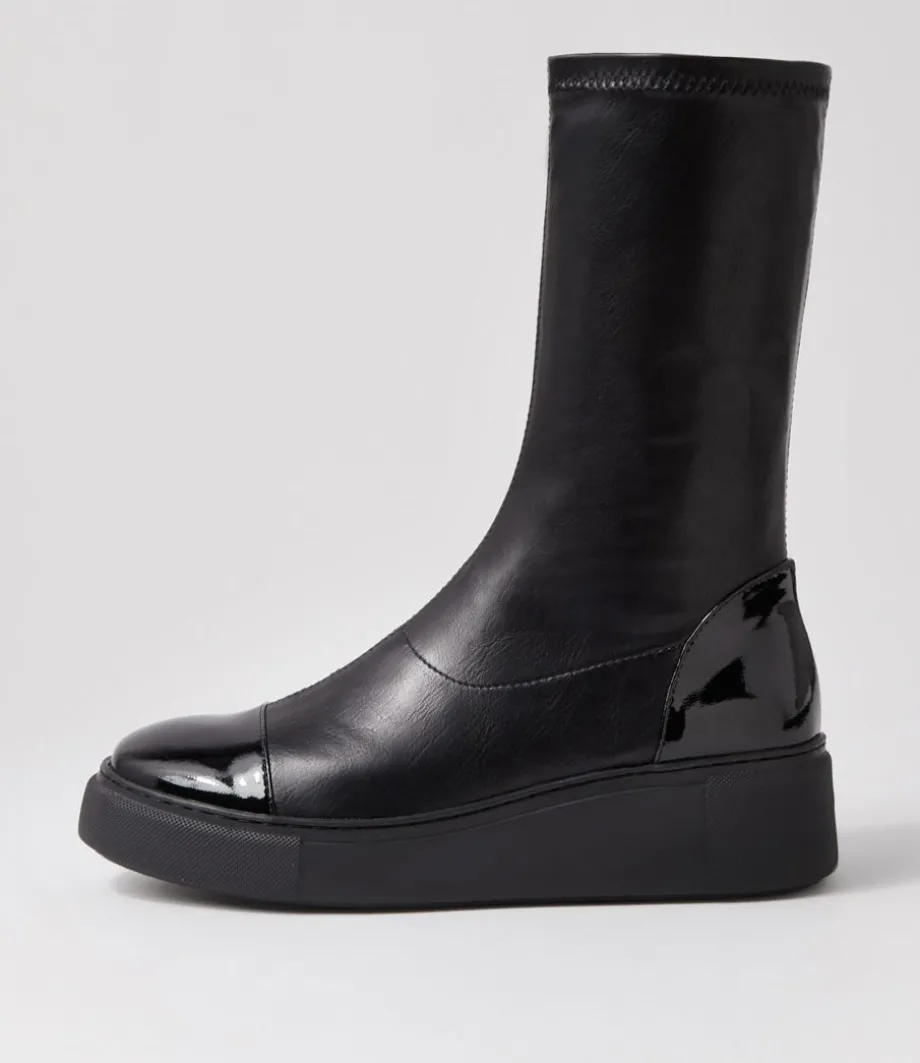 Yiggy Black Patent Stretch Calf Boots<DJANGO & JULIETTE New
