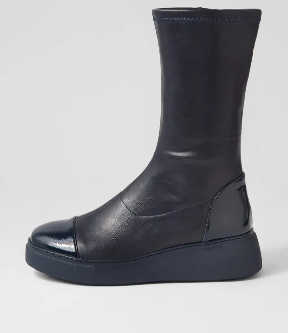 Yiggy Navy Patent Stretch Calf Boots<DJANGO & JULIETTE Hot