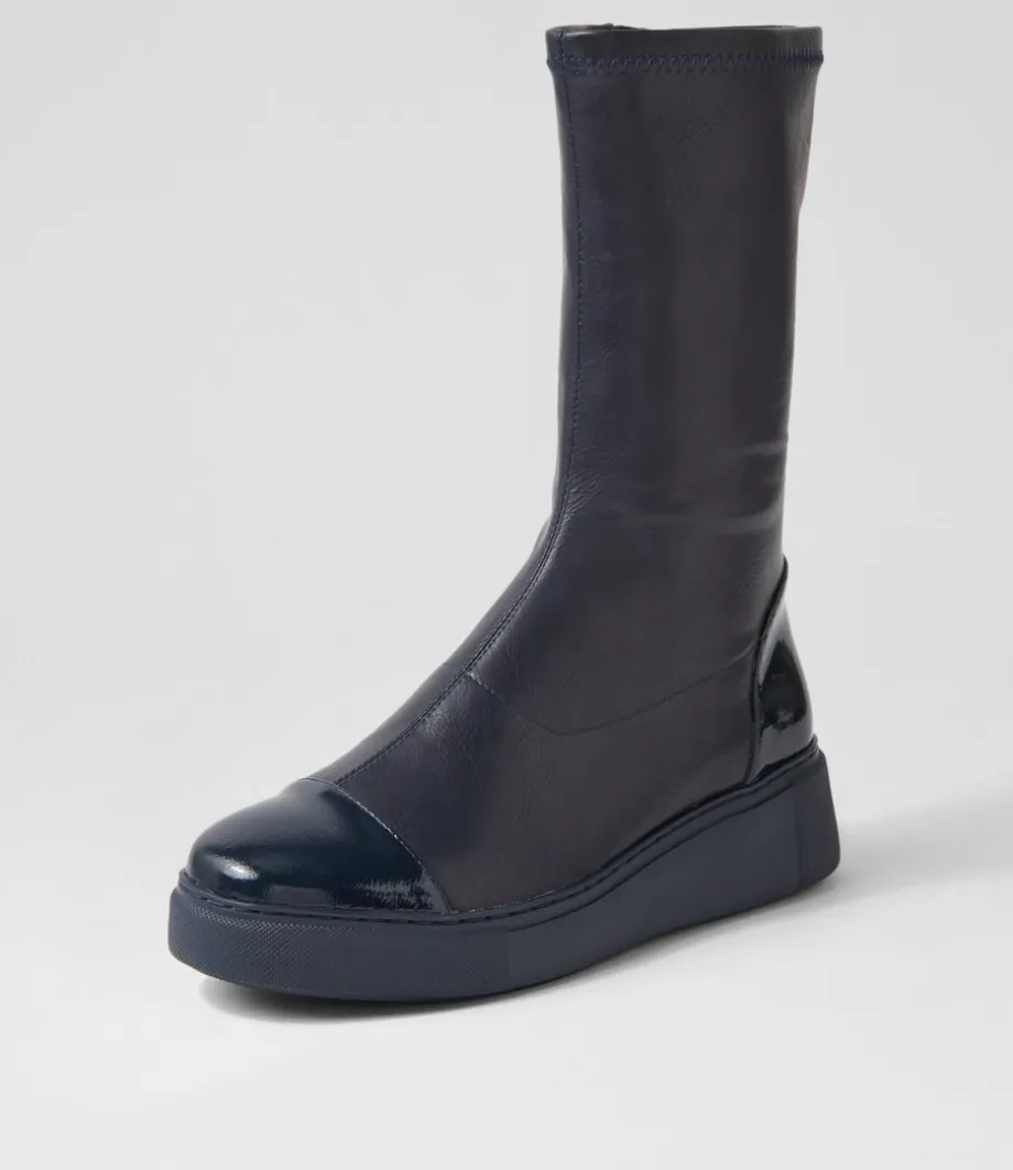 Yiggy Navy Patent Stretch Calf Boots<DJANGO & JULIETTE Hot
