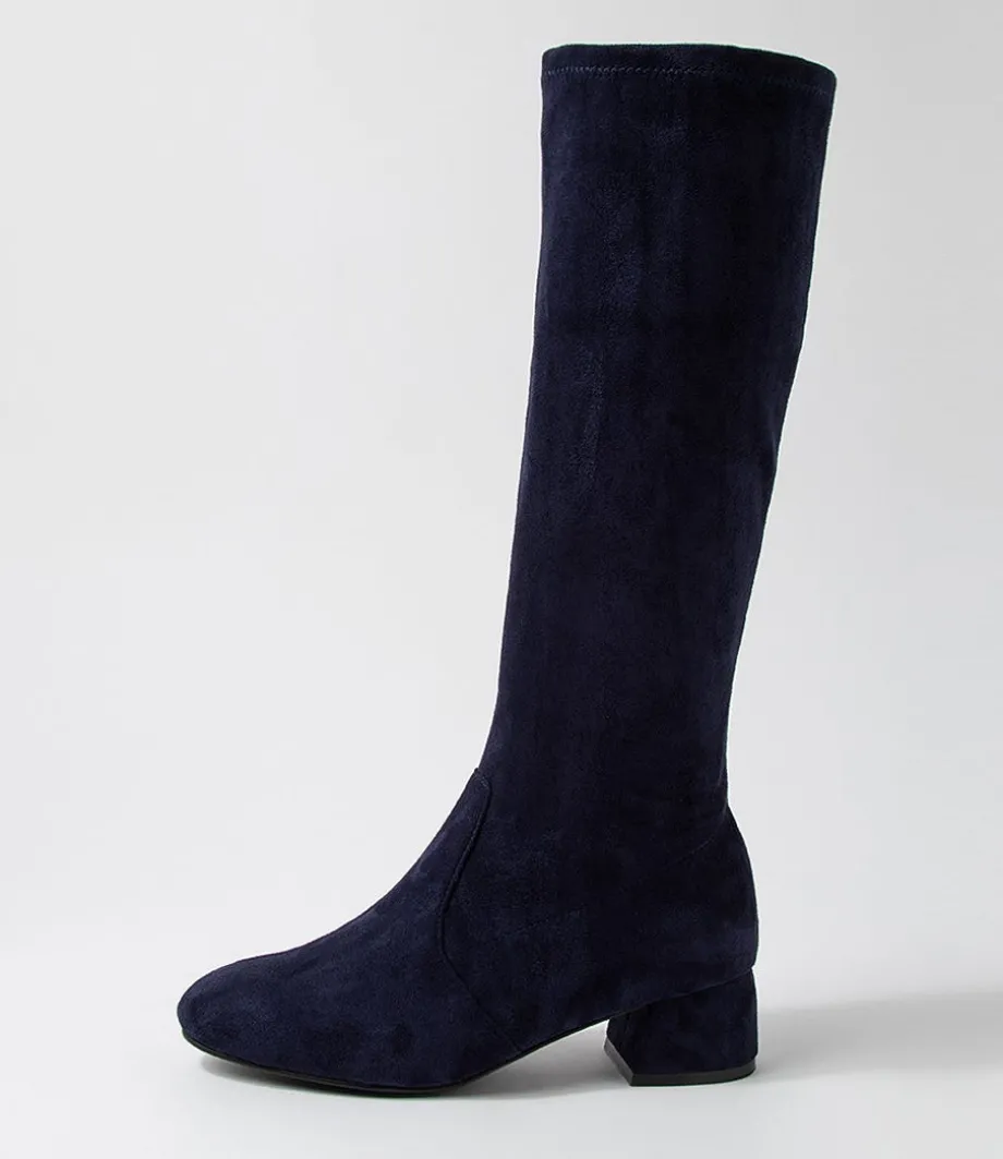 Zury W Navy Stretch Microsuede Knee High Boots<ZIERA Fashion