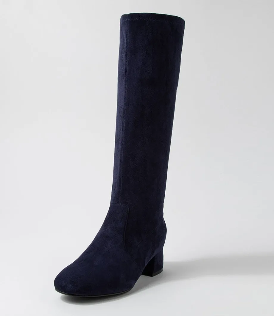 Zury W Navy Stretch Microsuede Knee High Boots<ZIERA Fashion